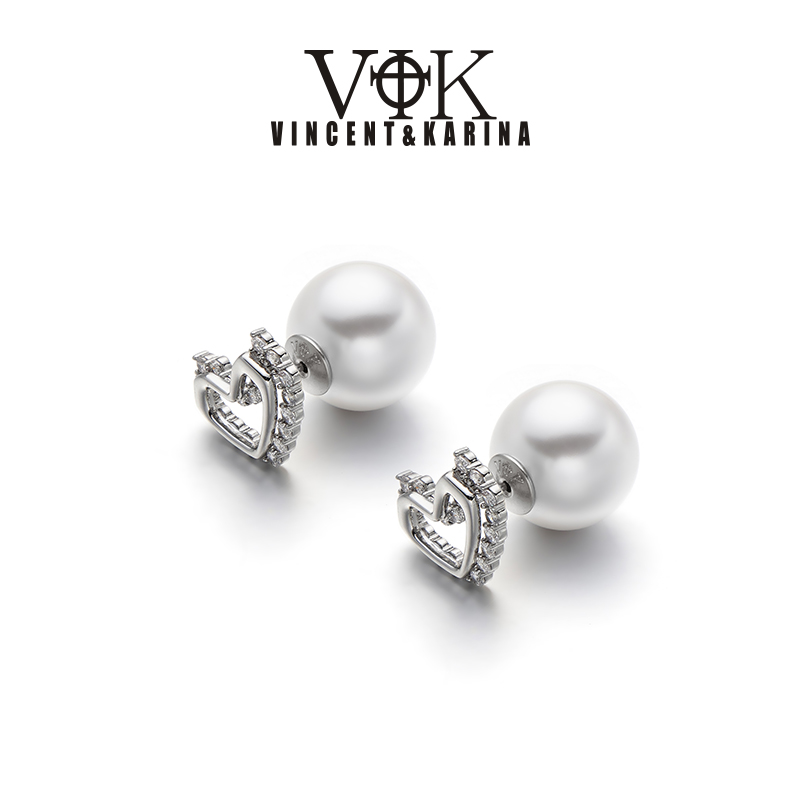 VINCENT&KARINA 铜合金耳饰 【心言】爱心镶嵌锆石双戴设计师耳环