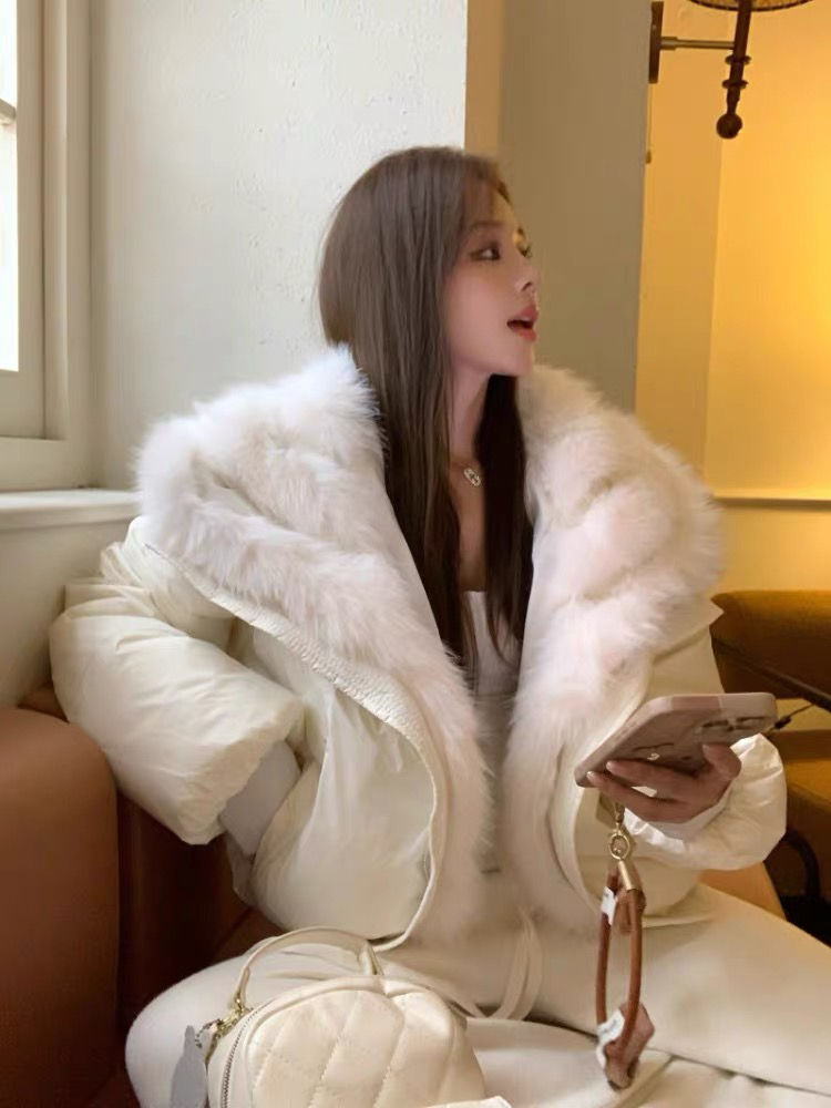 （xy推荐）舍不得脱 保暖拼接毛领冬季羽羽服宽松加厚百搭气质显瘦