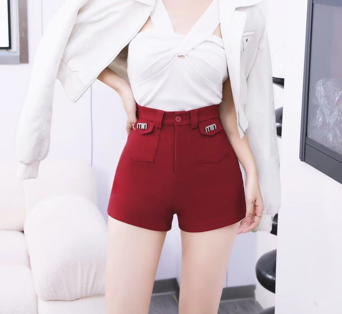 （xy精选）辣妹商场潮牌cosplay女装弹力高腰显瘦紧身短裤直筒阔腿