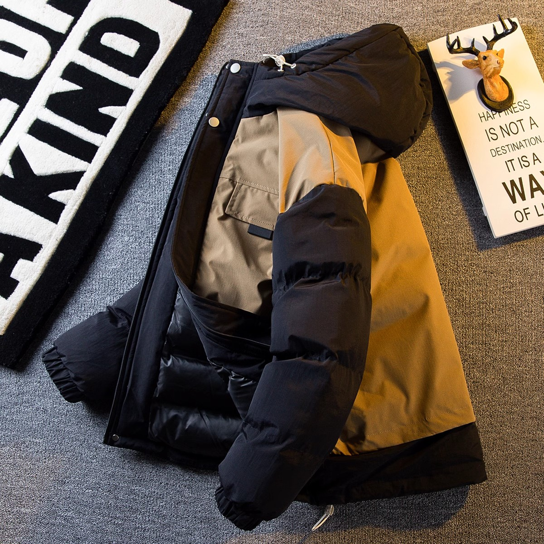 仓石一树潮品冬季复古撞色工装棉服男新款休闲棉袄子连帽冬装外套