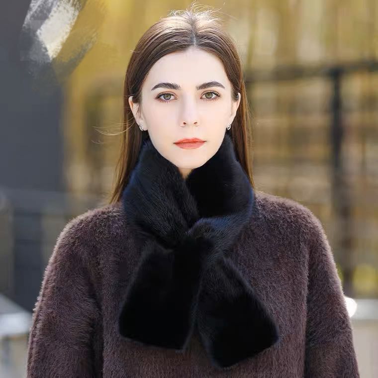 男女同款整皮水貂双面围巾交叉加宽加长保暖围巾