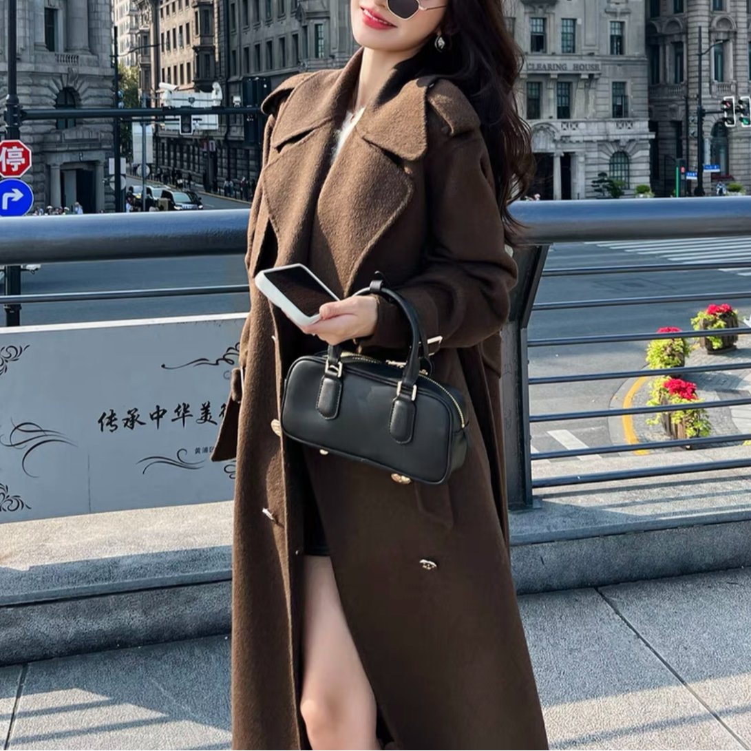 轻奢极简宽松双排扣长款风衣韩版风衣外套女胖mm大码女装