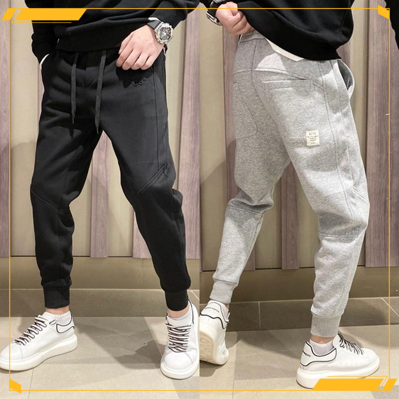 加绒男卫裤男士休闲运动小脚裤网红潮牌灰色百搭束脚裤修身卫裤