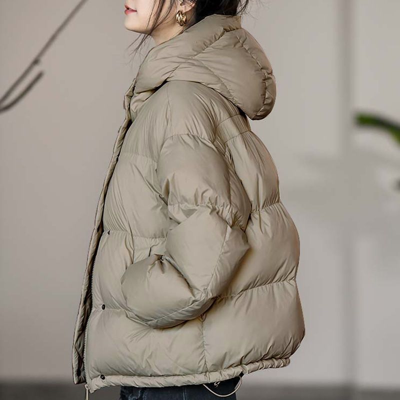 反季清仓白鸭绒羽绒服女短款时尚轻薄保暖连帽外套宽松2023年新款