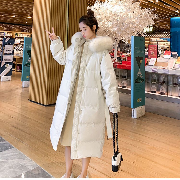 白鸭绒羽绒服女中长款狐狸毛大毛领2023新款宽松过膝加绒加