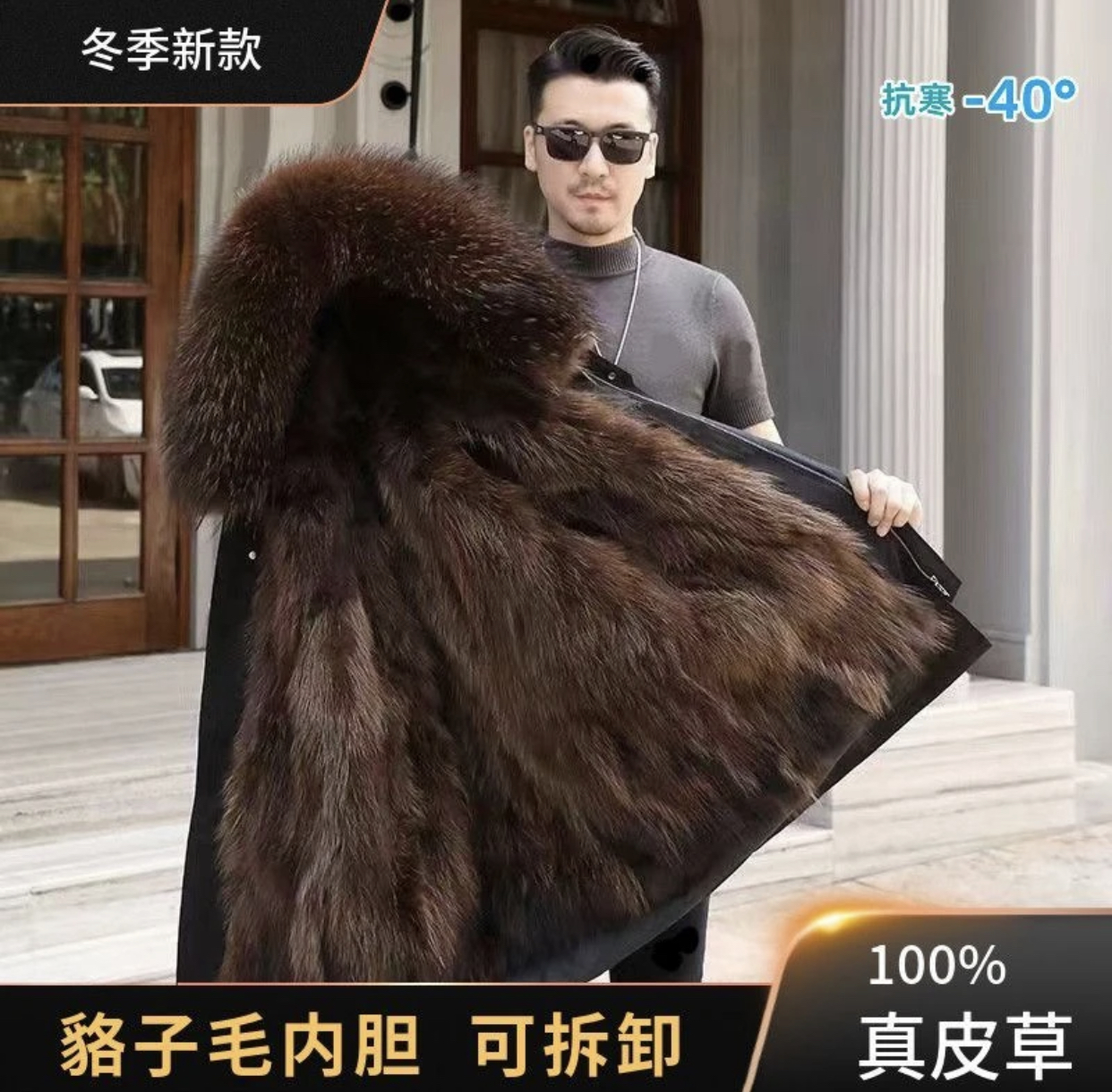 男士辛巴一代中长款貉貉毛内胆，大码派克服风衣外套，活里活面保暖