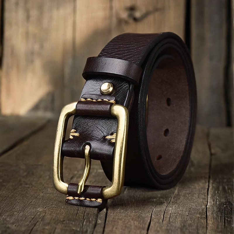 皮带男韩版简约时尚真皮头层纯牛皮复古铜扣做旧工装牛仔裤腰带潮