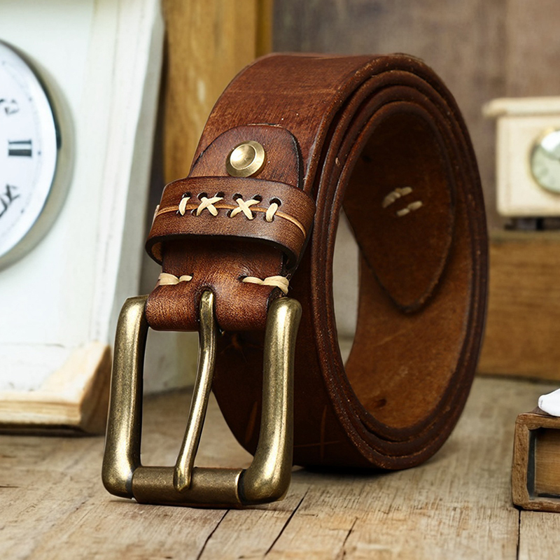水洗复古做旧潮流个性拉风头层牛皮皮带男真皮针扣牛仔裤腰带男款
