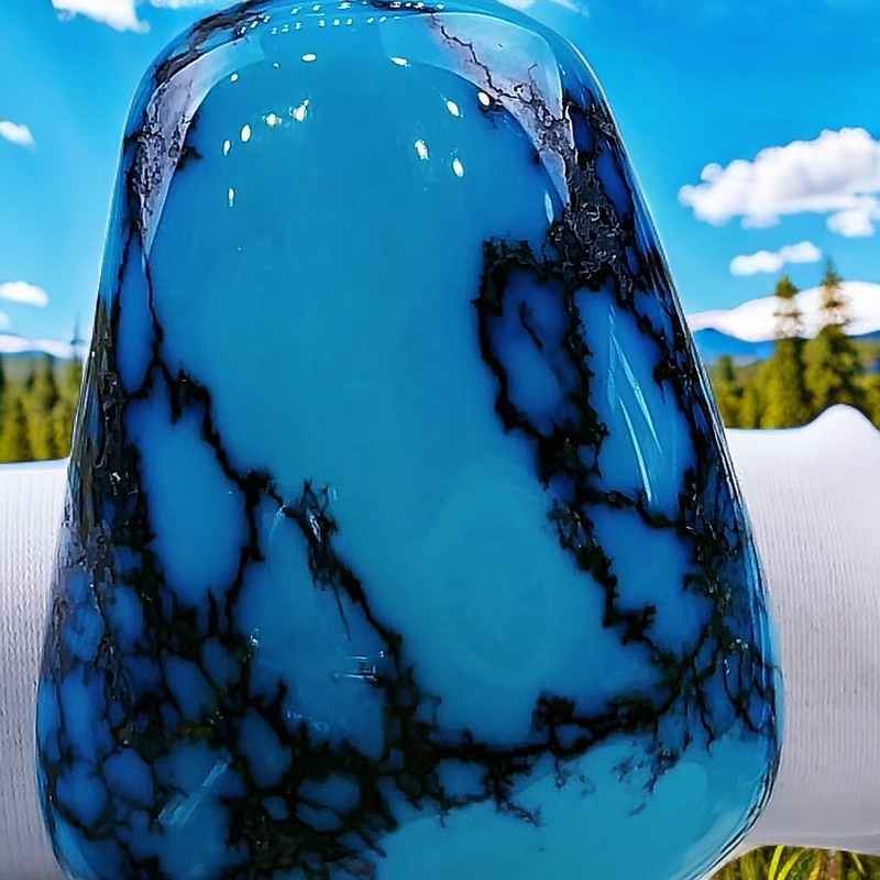 湖北原矿绿松石云盖寺料高瓷高蓝玉化料水草纹平安牌吊坠