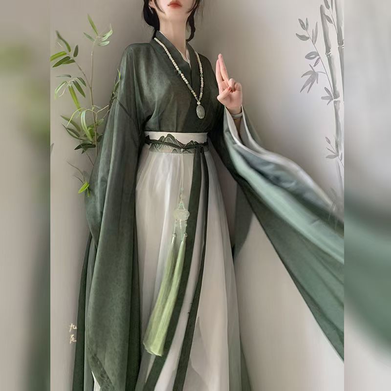 墨云阁【青山】魏晋风汉服广袖南北朝印花中国风八破裙日常套装春夏