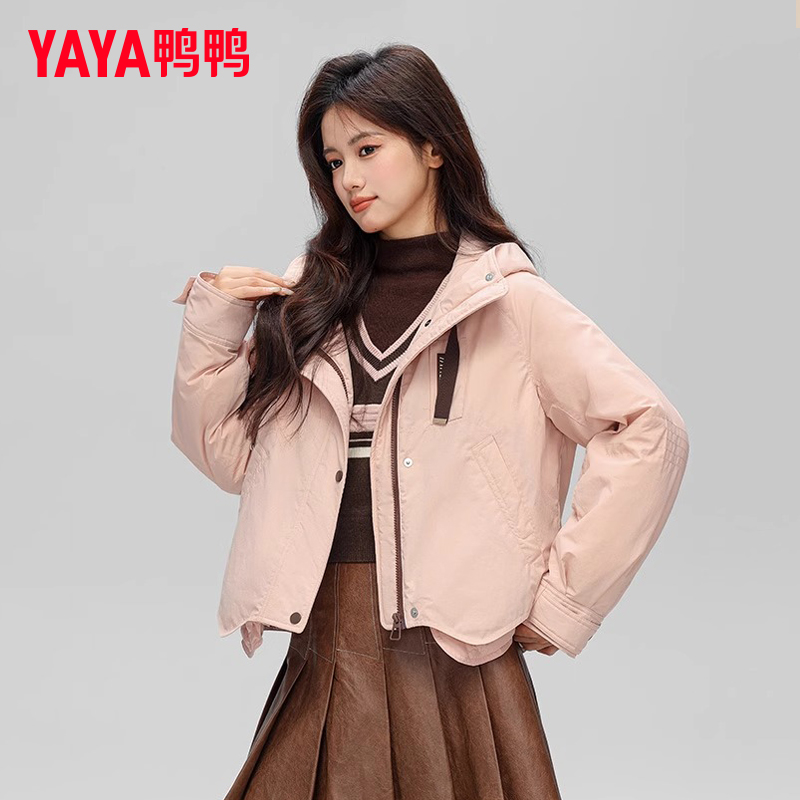 YAYA/鸭鸭羽绒服女短款派克户外休闲连帽宽松防风春秋YE4B605685H