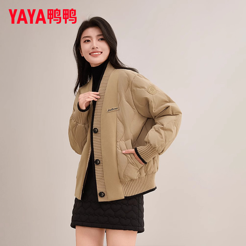 YAYA/鸭鸭【90+系列】羽绒服短款轻薄韩版时尚针织外套YE4B611505H