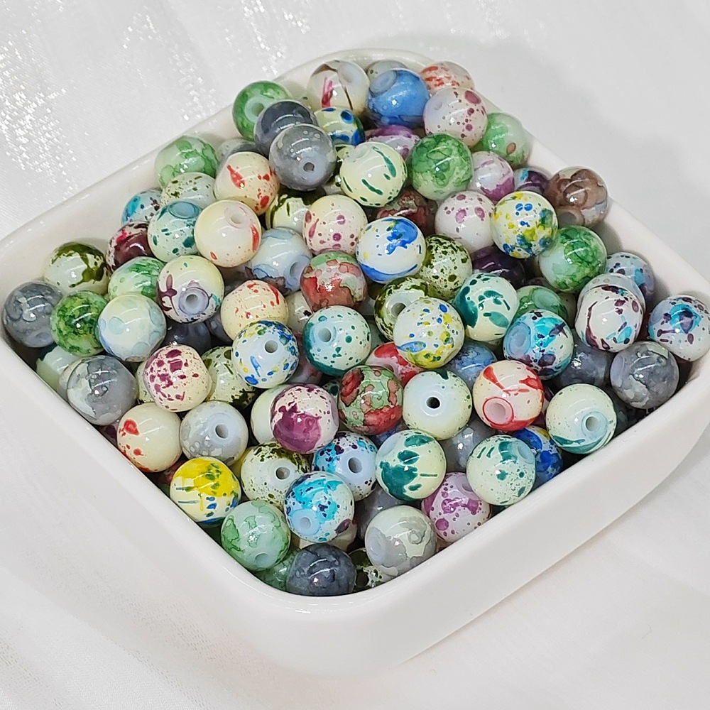 8mm彩绘陶瓷珠子水墨竹节烤漆直孔散珠子手链串珠diy制作材料