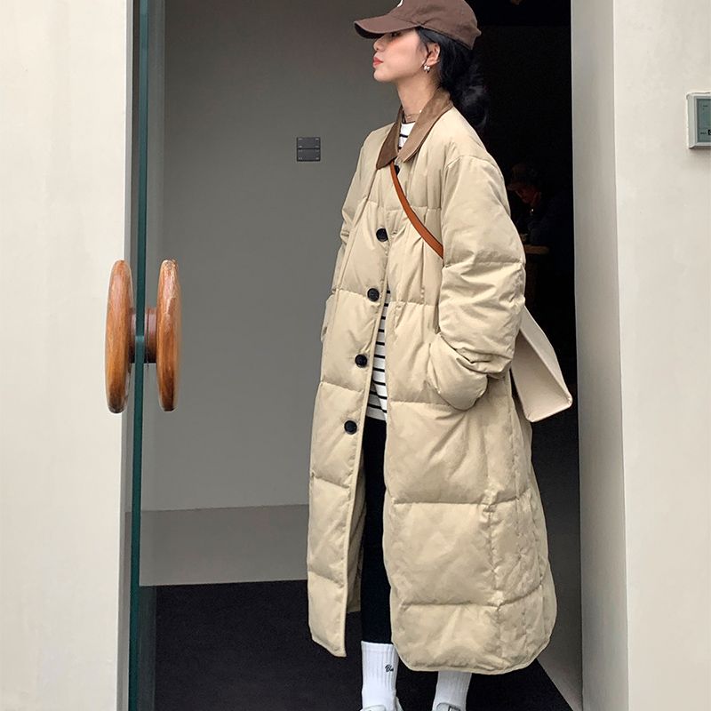 羽绒棉服女2023冬季韩版宽松过膝棉衣小众设计感美拉德面包服外套