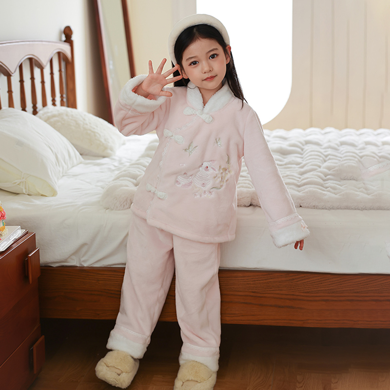 新中式女童睡衣冬季加厚款法兰绒国风儿童女孩家居服2188