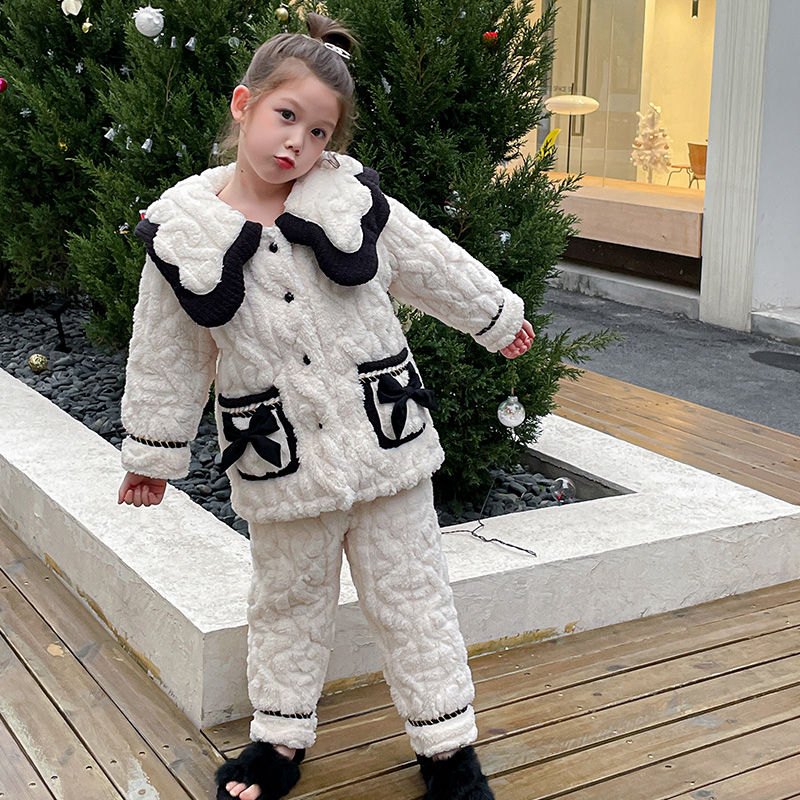 【捡漏款】女童睡衣冬季法兰绒加厚三层夹棉套装2006