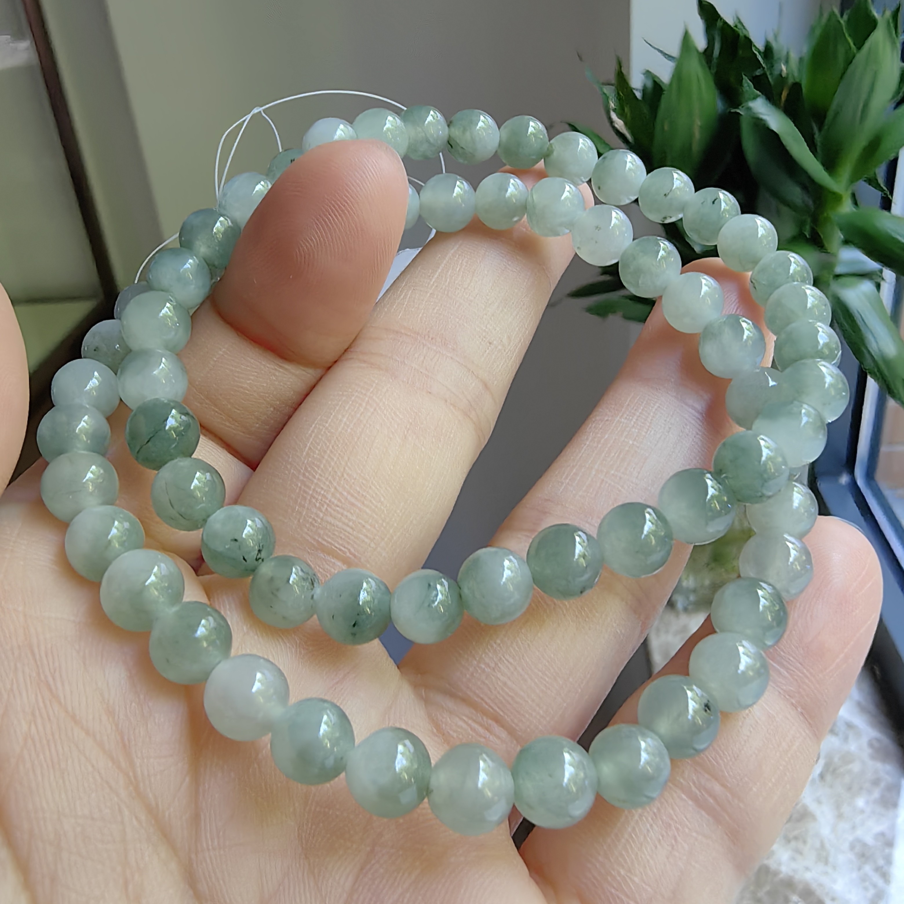 34161112/34161113天然翡翠手串路路通高冰带色飘绿花白冰手串