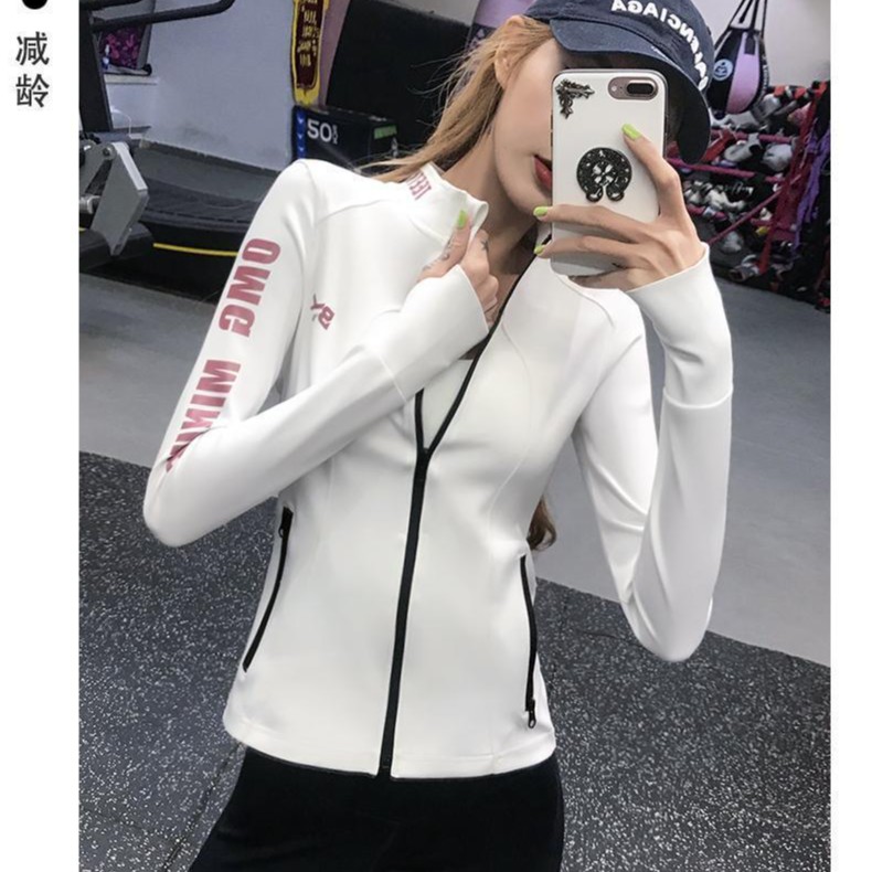 运动外套女弹力紧身显瘦拉链立领网红帅气印字夹克健身瑜伽服