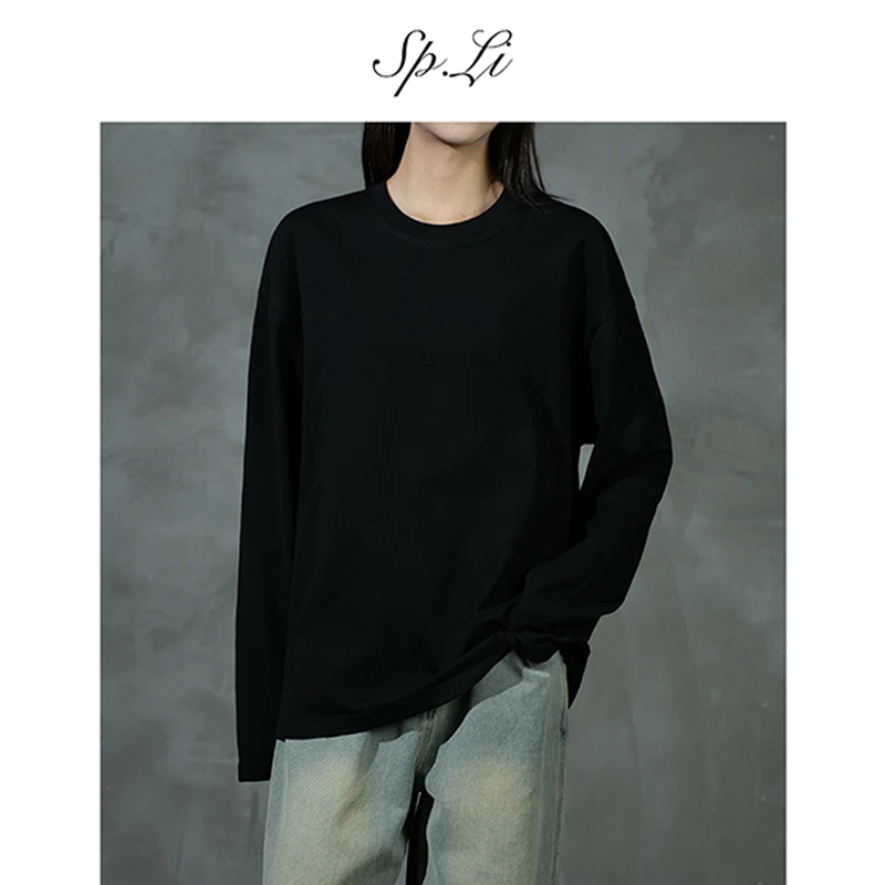 SPLi【三本针长袖T恤】宽松男春秋纯色内搭落肩圆领基础打底上衣潮 