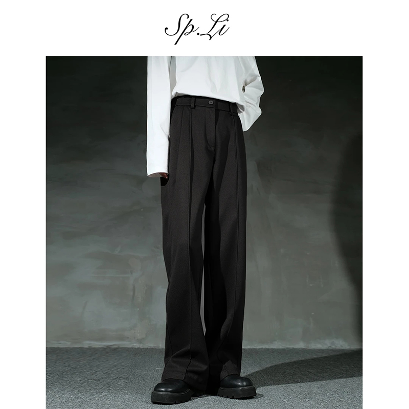 SPLi【三本针】‘立体中线呢子’黑色垂感西裤男春秋直筒休闲裤西装裤