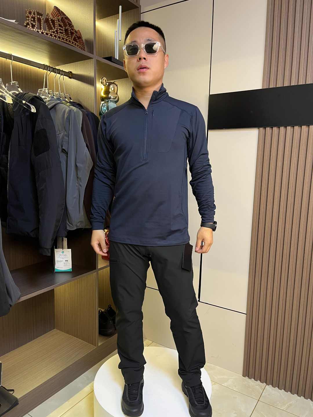 秋冬新款多金户外男子加绒保暖立体剪裁半拉链小高领打底衫