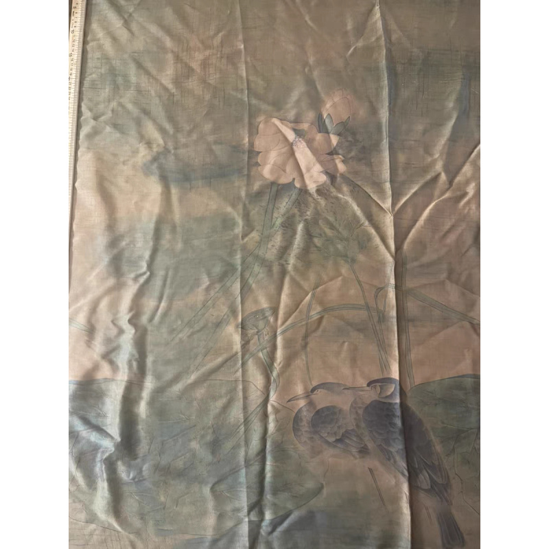 居家布艺荷塘宿鸟重缎110幅36姆米，一个定位0.68米左右//一经裁剪