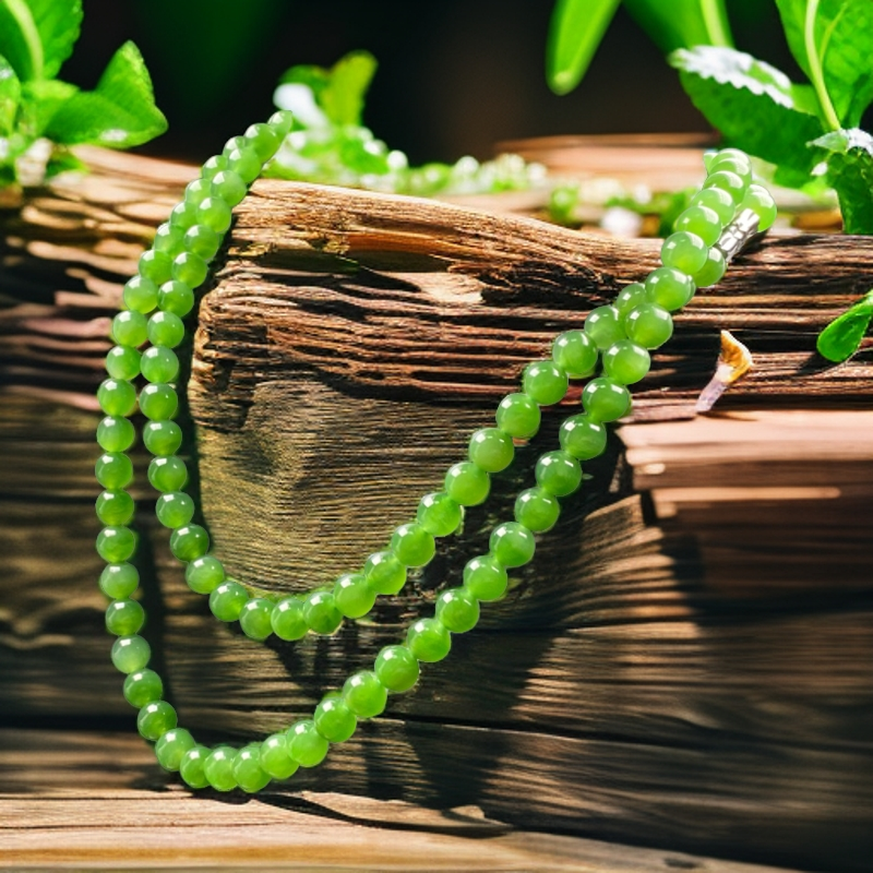石来运好珠宝天然碧玉项链108颗俄罗斯老矿料阳绿色
