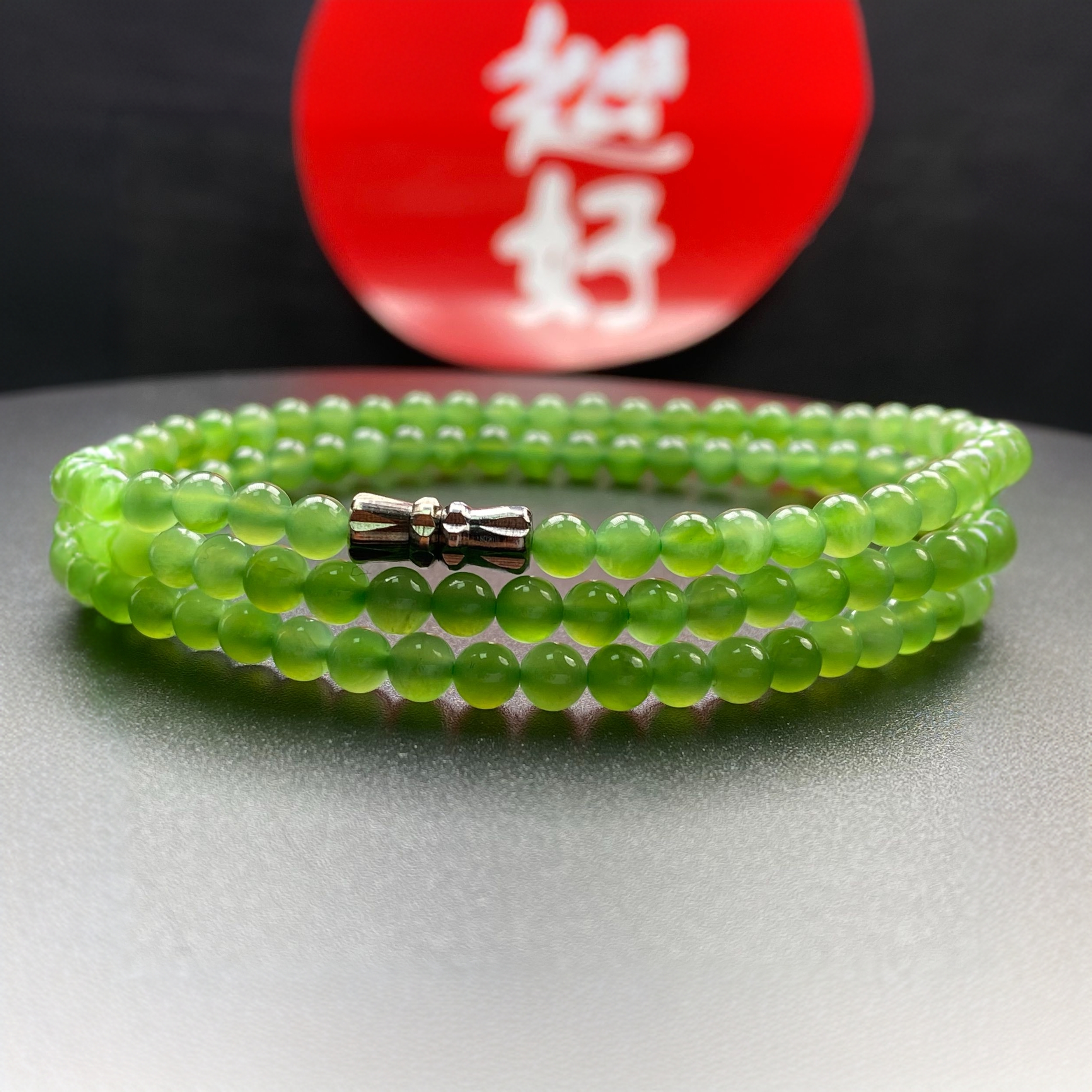 石来运好天然碧玉项链108颗项链4mm无黑点无杂质果冻体时尚百搭