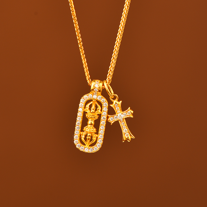 坠链均足银 足银吊坠 金刚降魔杵时尚金色足银吊坠