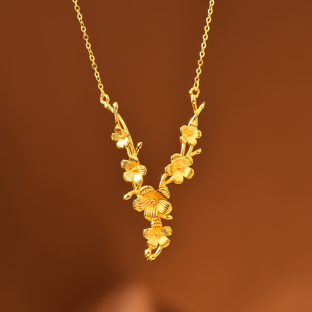 坠链均足银 足银套链 金色灵动拉丝五花精致轻奢锁骨