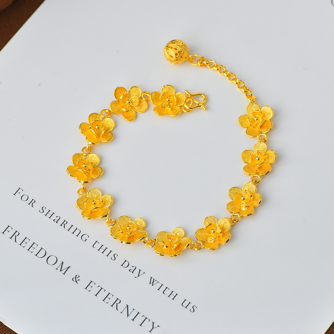 足银手链 足银大花手链 气质轻奢精美金多花女士手链