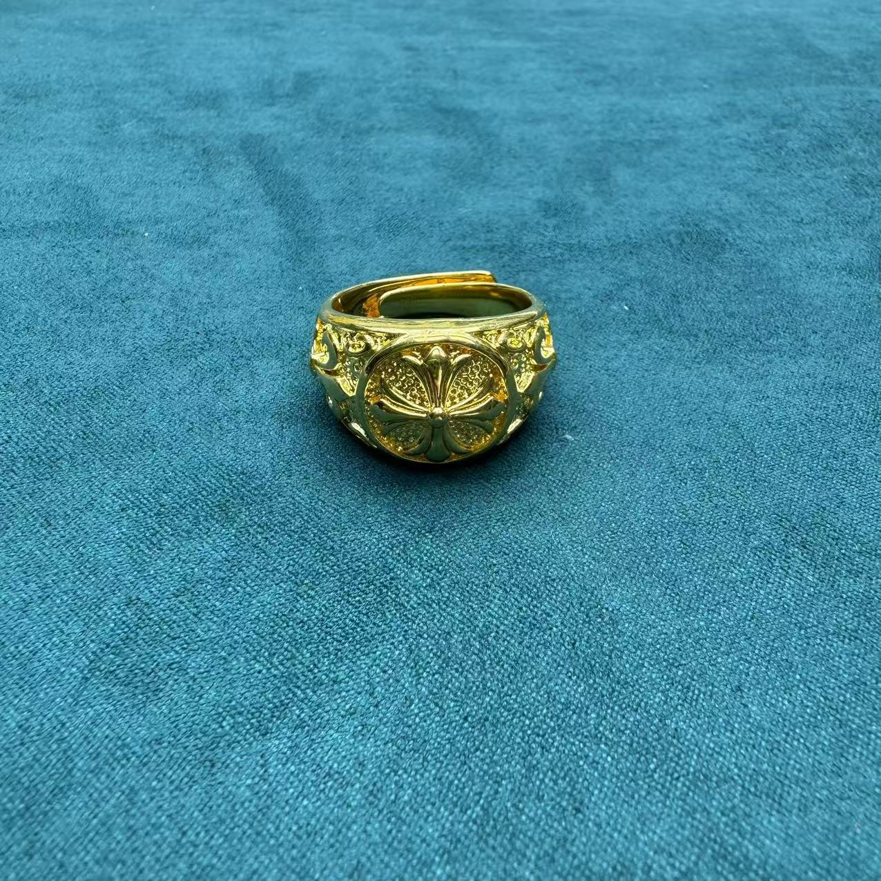 足银戒指 经典十字时尚金色足银戒指