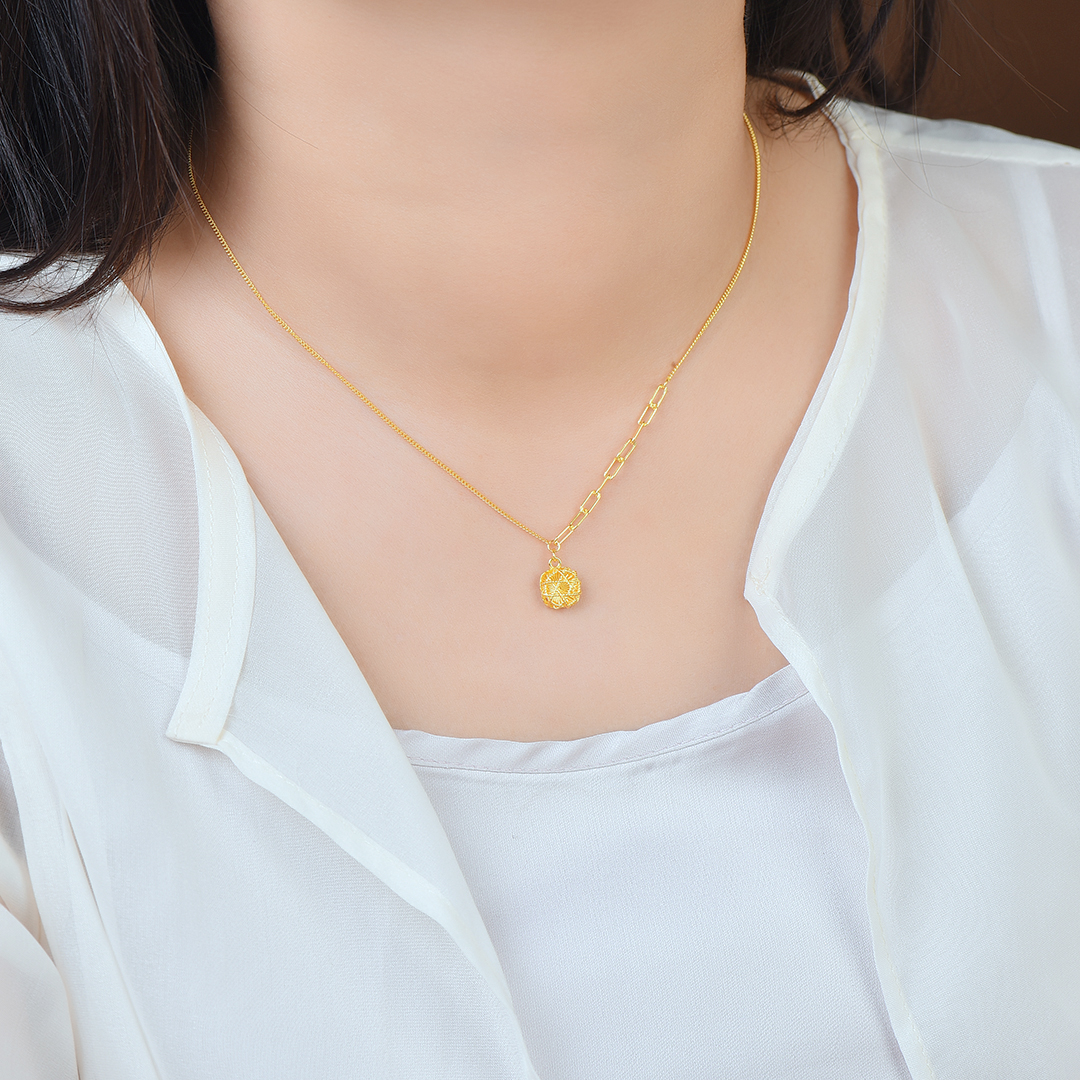 坠链均足银 足银吊坠 经典方糖足银时尚金色吊坠