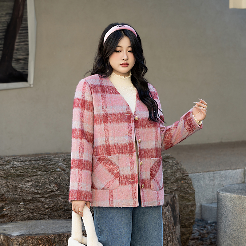 【霏霏专属 】韩版时尚加棉格纹小香风外套-8395