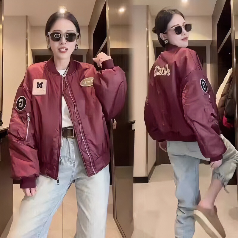 胖mm210斤大码潮牌复古棒球服女春秋新款宽松百搭开衫夹克短外套