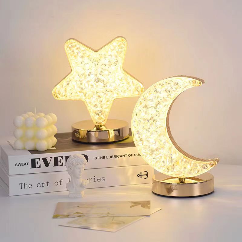 小台灯充电触摸款调光星星月亮卧室床头装饰礼物摆件氛围感小夜灯