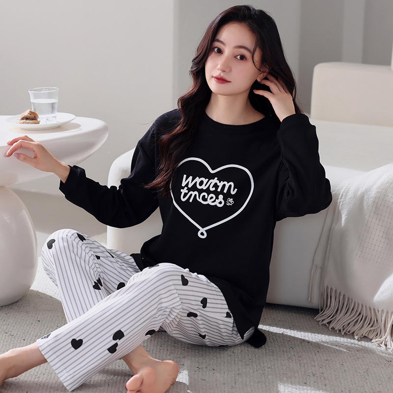 【100%纯棉】秋冬季女士长袖全棉睡衣套装家居服柔软舒适圆领