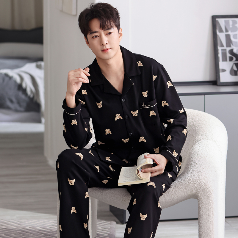 【纯棉】新款时尚春秋季男女情侣长袖全棉睡衣套装家居服开衫款