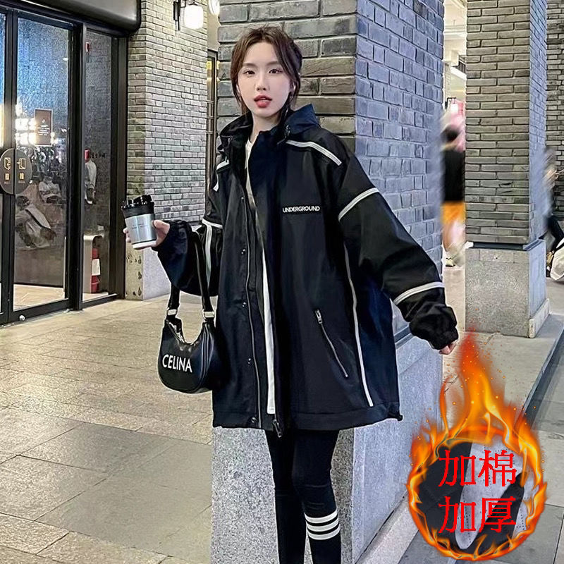 风衣外套女2023秋冬季新款潮流休闲宽松显瘦连帽冲锋衣潮