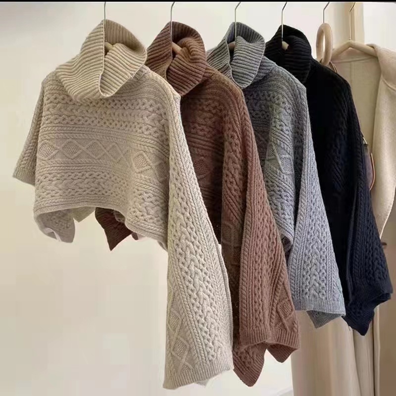 斗篷毛衣披肩女2022新款秋冬高领套头针织不规则保暖外穿时尚围巾