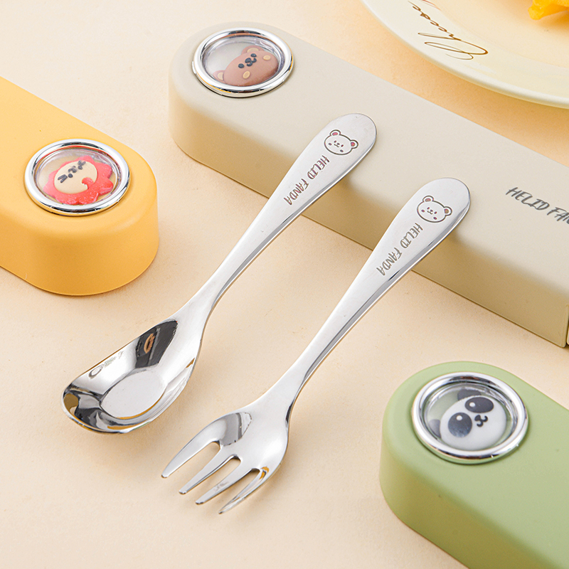 316L不锈钢元宝勺子宝宝吃饭专用儿童餐具学吃训练自主进食勺叉