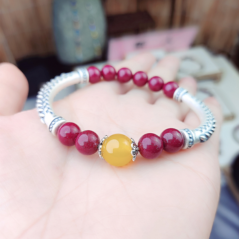 足银手链 双管麦穗 紫金沙足银手链 【锦年鸿福】 复古时尚女款手链