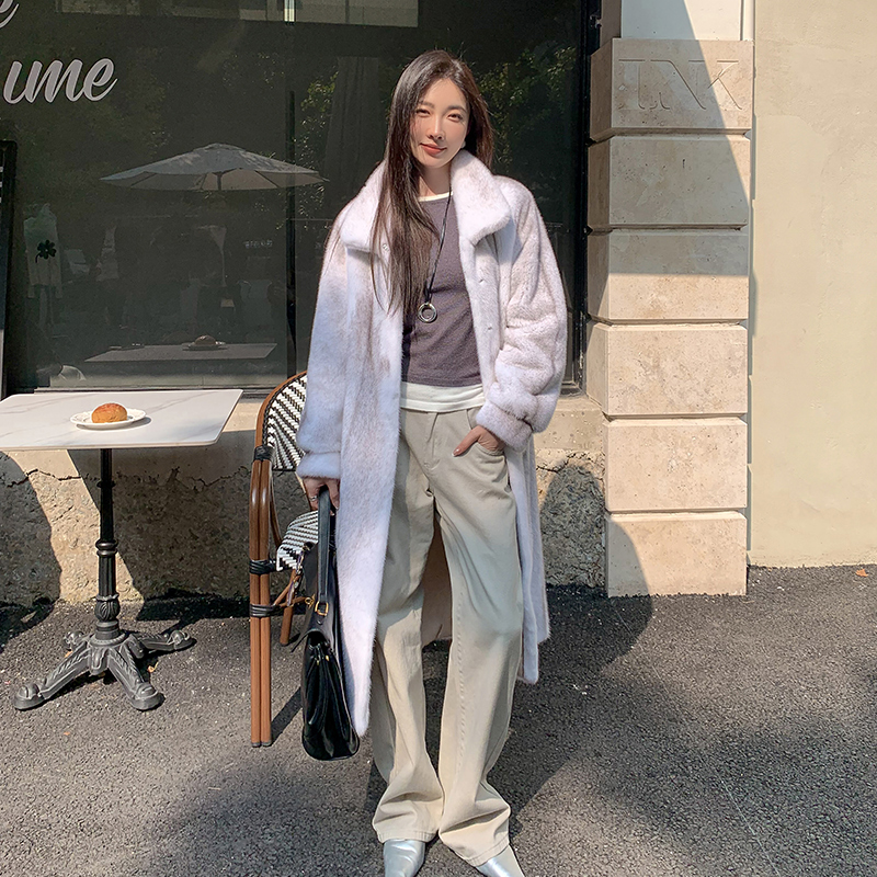 进口十字貂皮大衣女整貂长款立翻领显瘦水貂皮草外套灯笼袖年轻冬