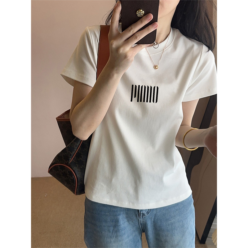 2025新款女装正肩短袖t恤韩版时尚百搭减龄洋气白色圆领上衣夏季