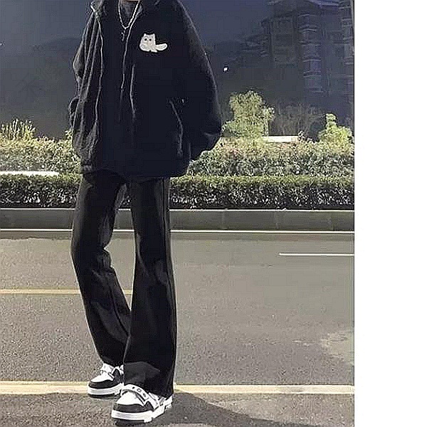 【小扬哥推荐】美式vibe风裤子高街纯黑色修身微喇牛仔裤男款显高瘦