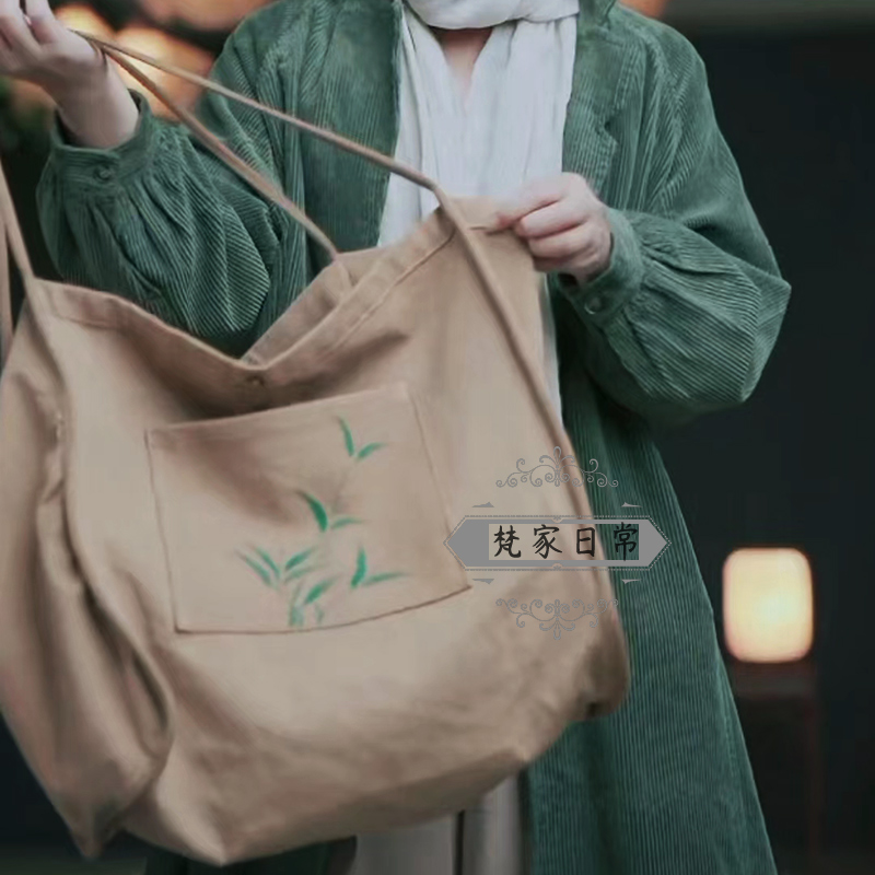 梵家 流浪派 原创手绘大大的厚厚的帆布包带双面可背单肩大容量