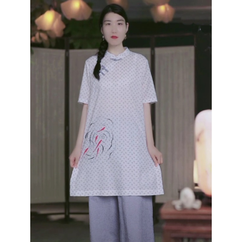 世事变化内心鱼鱼雅雅新品女装春夏款改良旗袍上衣九分阔脚裤
