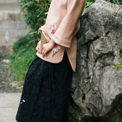 春秋中国风女装a字棉麻长裙中式改良汉服古风裹裙汉元素系带黑色