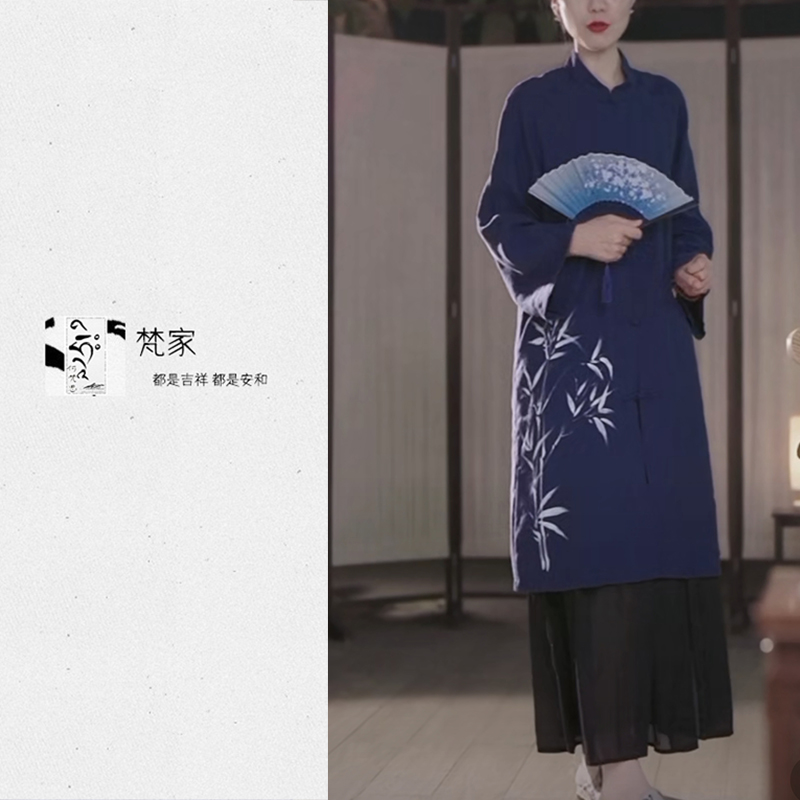 新款印花春秋装女士国风复古对襟一字扣薄外套开衫中式中长版衬衫