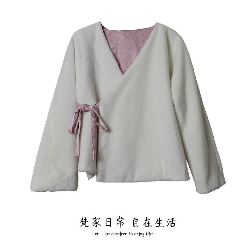 新春特惠2024年春秋装女士新品毛茸茸的国风交领绑带外套复古文艺